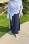 Sare Fashion Denim Textured Princess Viral Skirt Navy Blue