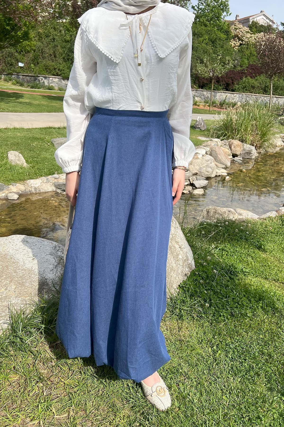 Sare Fashion Denim Textured Princess Viral Skirt Blue
