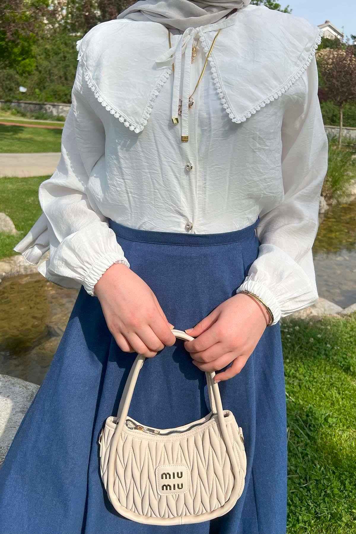 Sare Fashion Denim Textured Princess Viral Skirt Blue