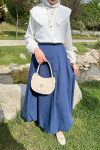 Sare Fashion Denim Textured Princess Viral Skirt Blue