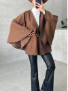 Leather Piping Tied Poncho Bitter Brown
