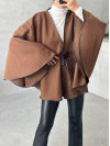 Leather Piping Tied Poncho Bitter Brown
