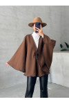Leather Piping Tied Poncho Bitter Brown