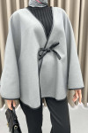 Leather Tied Poncho Gray