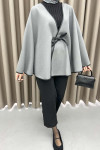 Leather Tied Poncho Gray
