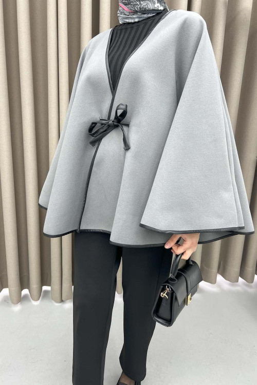 Leather Tied Poncho Gray