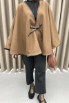 Leather Piping Tied Poncho Brown