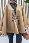 Leather Piping Tied Poncho Brown