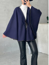 Leather Piping Tied Poncho Navy Blue