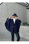 Leather Piping Tied Poncho Navy Blue