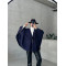 Leather Piping Tied Poncho Navy Blue