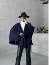 Leather Piping Tied Poncho Navy Blue