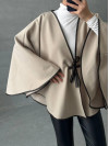 Leather Piping Tied Poncho Stone