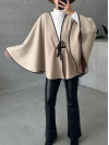 Leather Piping Tied Poncho Stone