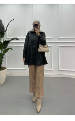 Sare Fashion Leather Shirt Black