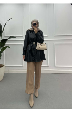 Sare Fashion Leather Shirt Black