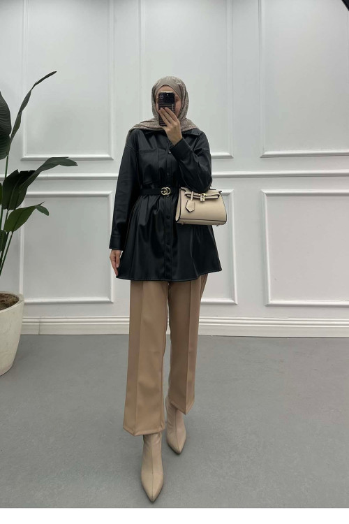 Sare Fashion Leather Shirt Black