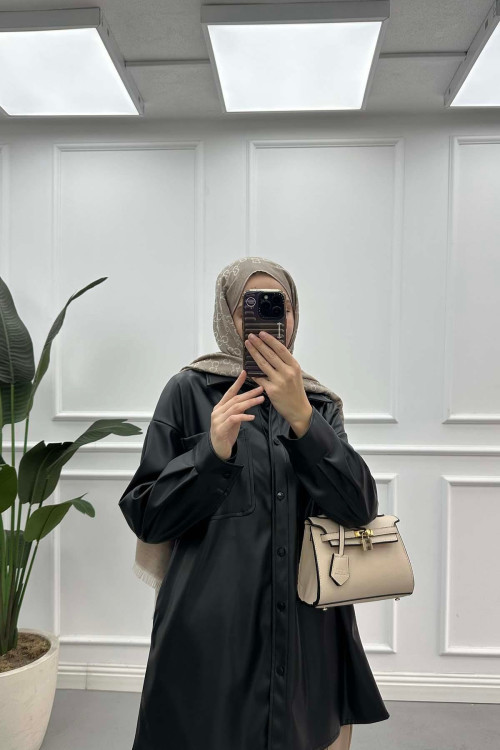 Sare Fashion Leather Shirt Black