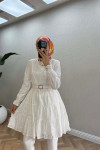 Sare Fashion Leather Belted Festoon Tunic White
