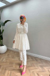 Sare Fashion Leather Belted Festoon Tunic White