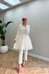 Sare Fashion Leather Belted Festoon Tunic White