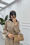 Sare Fashion Patterned Tie Dress Brown