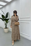 Sare Fashion Patterned Tie Dress Brown