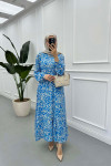 Sare Fashion Patterned Tie Dress Blue