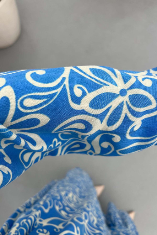 Sare Fashion Patterned Tie Dress Blue