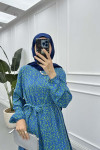 Sare Fashion Patterned Tie Dress Blue