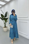 Sare Fashion Patterned Tie Dress Blue