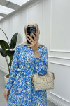 Sare Fashion Patterned Tie Dress Blue