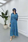Sare Fashion Patterned Tie Dress Blue