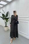 Sare Fashion Patterned Tie Dress Black