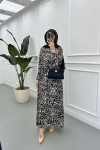 Sare Fashion Patterned Tie Dress Black
