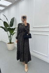 Sare Fashion Patterned Tie Dress Black