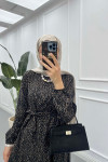 Sare Fashion Patterned Tie Dress Black