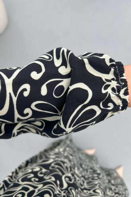 Sare Fashion Patterned Tie Dress Black
