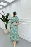 Sare Fashion Patterned Tie Dress Green