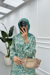 Sare Fashion Patterned Tie Dress Green