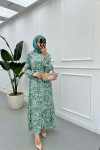 Sare Fashion Patterned Tie Dress Green