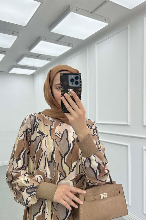 Sare Fashion Patterned Efsun Dress Brown