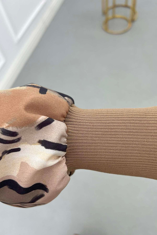 Sare Fashion Patterned Efsun Dress Brown