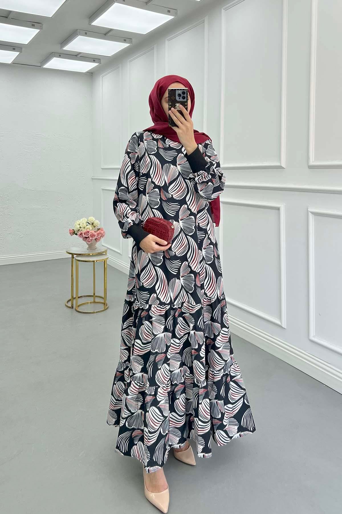 Sare Fashion Patterned Efsun Dress Black