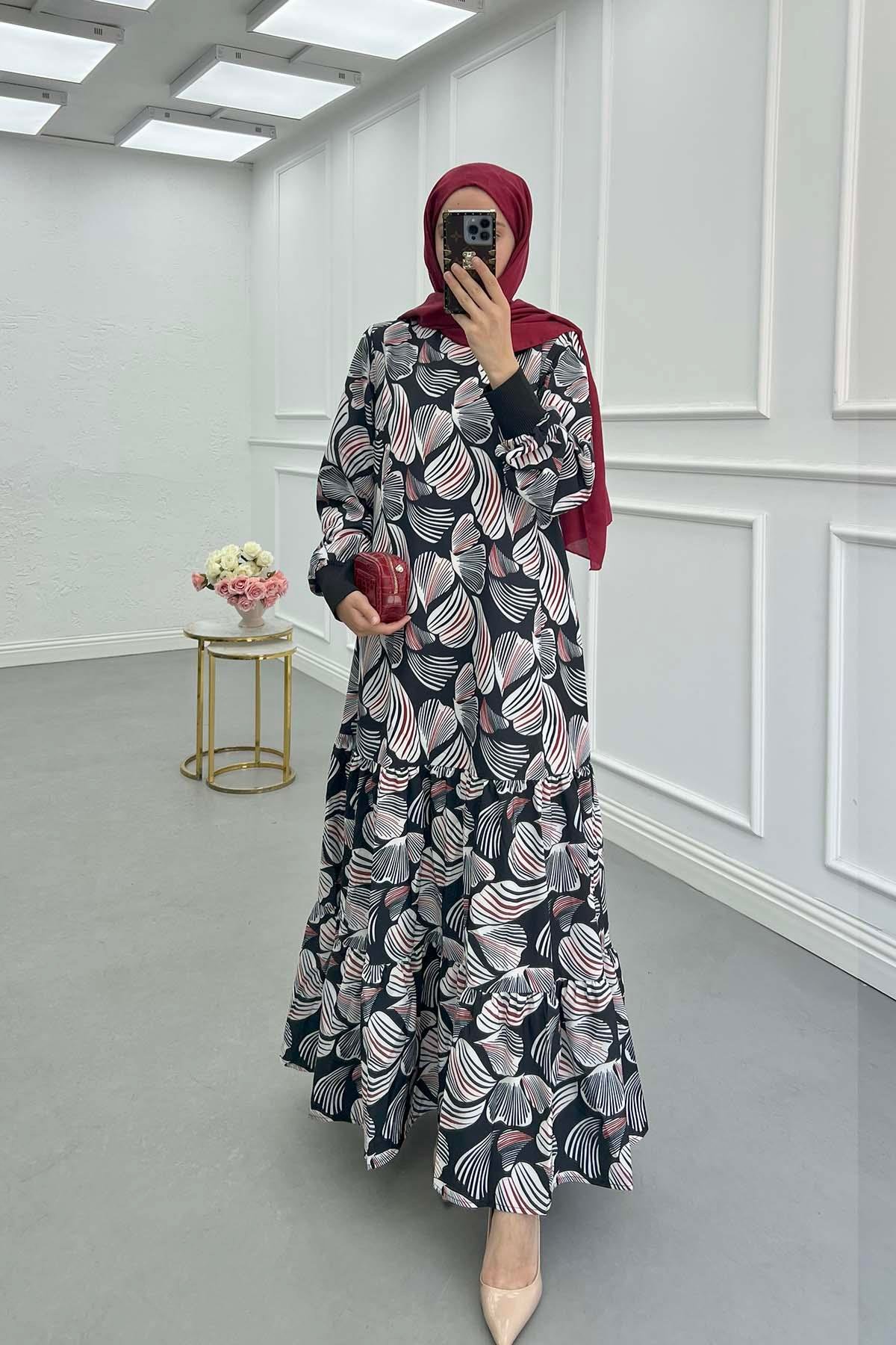Sare Fashion Patterned Efsun Dress Black