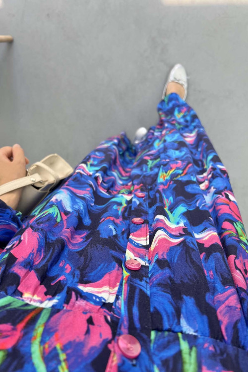 Patterned Dress Navy Blue