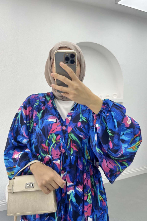 Patterned Dress Navy Blue