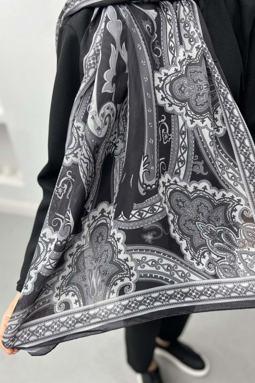 Patterned Ethnic Shawl Black
