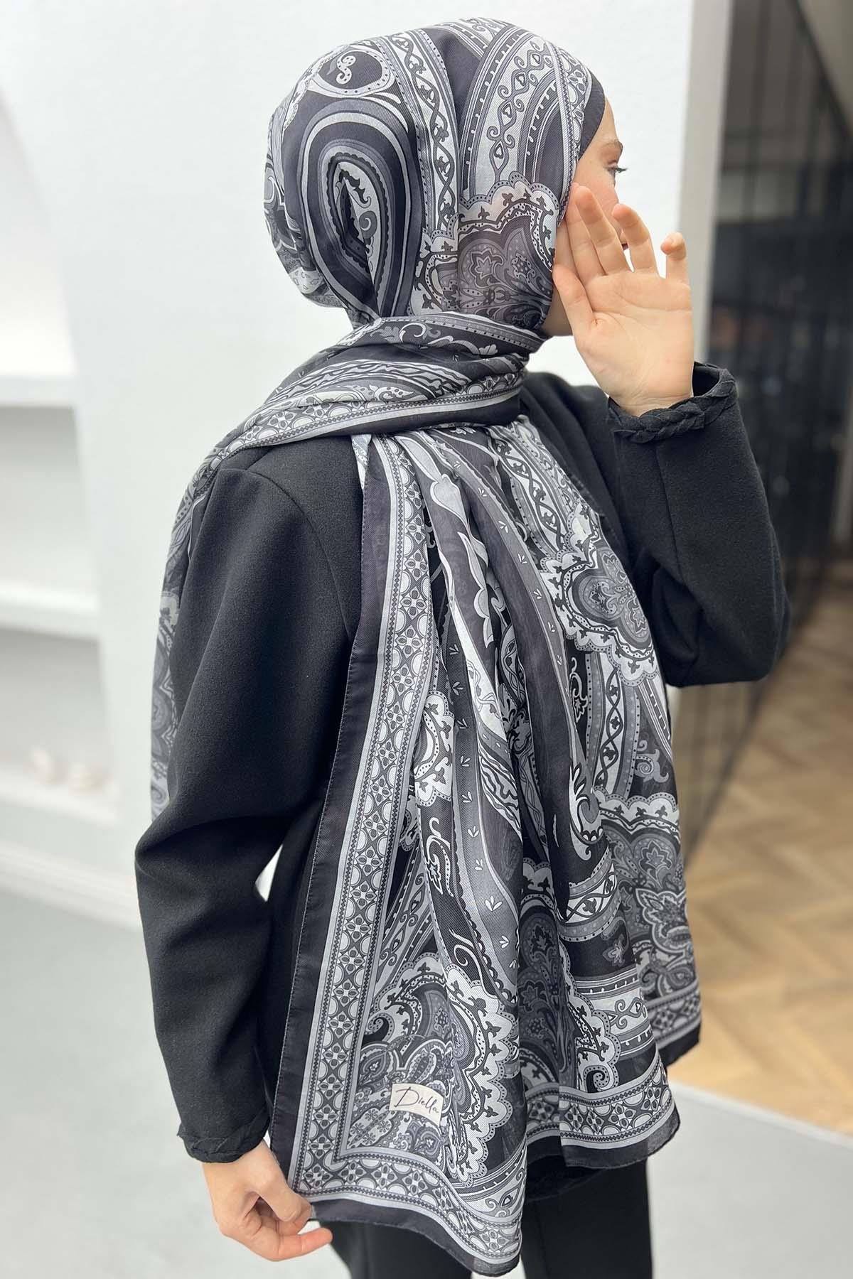 Patterned Ethnic Shawl Black