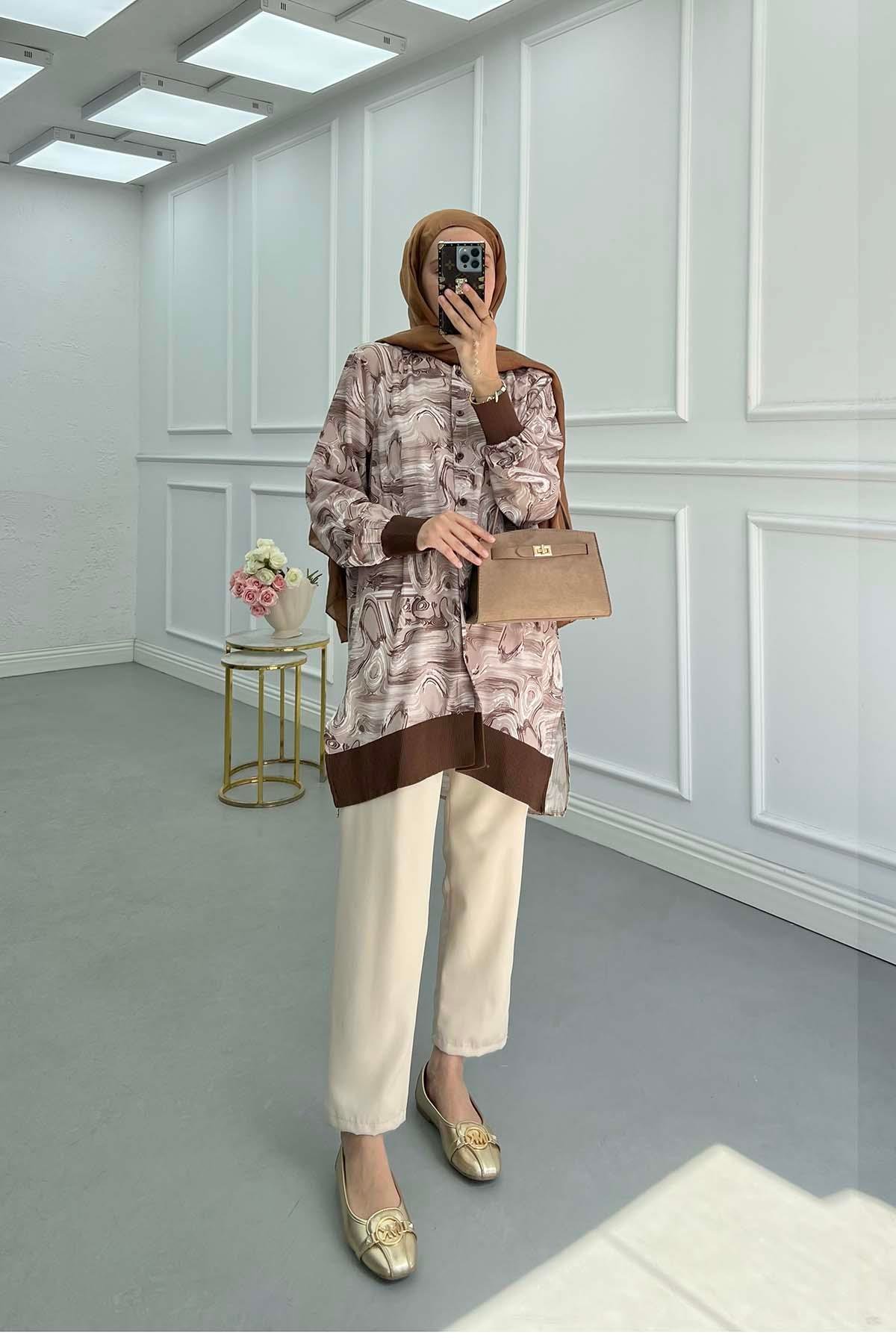 Sare Fashion Patterned Shirt Brown